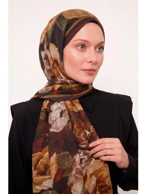 Lêvi D'or Kahve Gül Desenli Tencel Şal