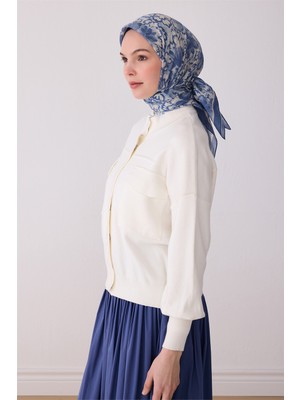 Belli Fresh Çiçek Desen Mavi Bej Rozy Eşarp 3335 - 02