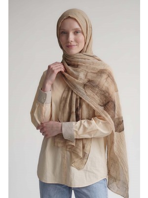 Lêvi D'or Bej Pastel Boya Desen Müslin Şal