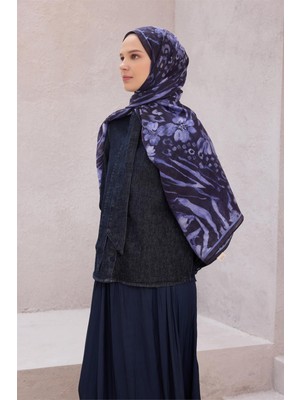 Belli Fresh Çiçek Desen Lacivert Rozy 2099 Şal - 18