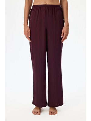 Penti Bordo Aurora Saten Çiçekli Pijama Altı