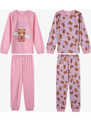 Penti Kız Çocuk Pembe Friendly Capy Pamuklu Uzun Kollu 2'li Pijama Takımı
