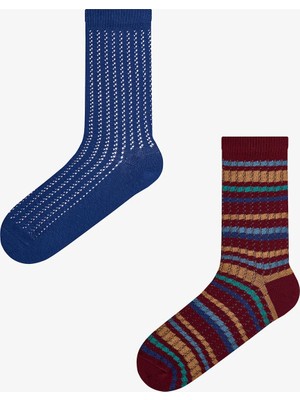 Penti Bordo Lacivert Vintage Lines Çizgili Pamuklu 2 Çift Soket Çorap