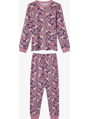 Penti Kız Çocuk Lila Star Unicorn Uzun Kollu Pijama Takımı