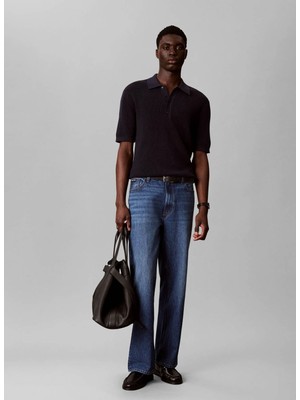 Calvin Klein Jeans Lacivert Erkek Regular Fit Fitilli Desen Kazak LV04RF316GCEF Ss Cotton Waffle Pol