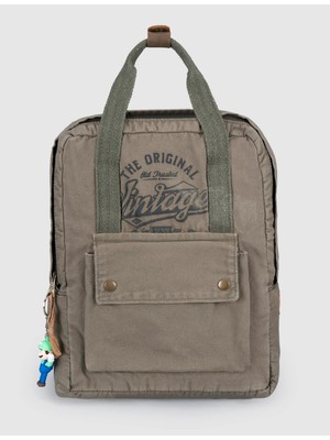Cabani Vizon Vintage Baskılı Keten Unisex Sırt Çantası