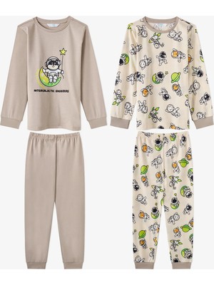 Penti Erkek Çocuk Gri Space Friends Pamuklu Uzun Kollu 2'li Pijama Takımı