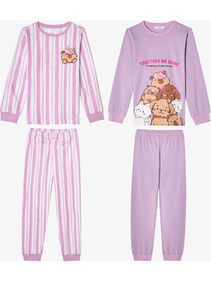 Penti Kız Çocuk Capy Community Pamuklu Uzun Kollu 2'li Pijama Takımı
