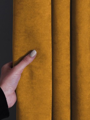 Kadife Dokulu Pileli Ada Fon Perde, 80 x 260 Cm, Safran