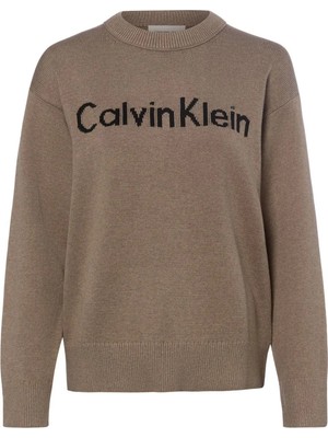 Calvin Klein Jeans Vizon Kadın Bisiklet Yaka Logo Baskılı Kazak LV044G313GTS7