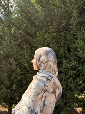 Antrasit Çiçek Desenli Şal