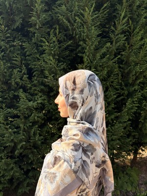 Antrasit Çiçek Desenli Şal