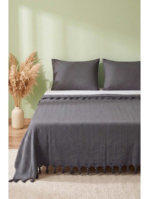 Antrasit Natural Çift Kişilik Baskılı Pike & Yatak Örtüsü 200X230 cm