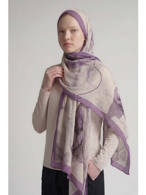 Lêvi D'or Lila Pastel Boya Desen Müslin Şal