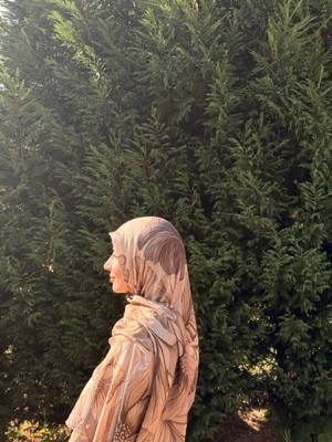 Açık Kahve Çiçek Desenli Şal
