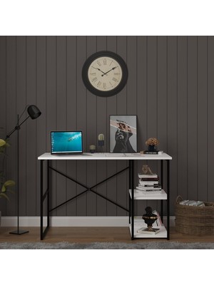 Asra Trend Beyaz METALÇM01 Raflı Metal Çalışma Masası 120X60 cm 2 Katlı Yan Raflı Bilgisayar