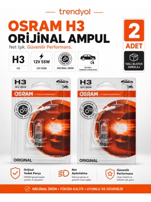 Osram H3 12V 55W Orijinal Halojen Ampul Sis Farı ve Yardımcı Aydınlatma 2 Adet