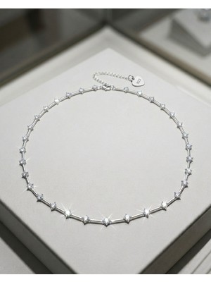 İlhan 925 Silver 925 Ayar Gümüş Pırlanta Taşlı Kolye
