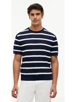 Tommy Hilfiger Lacivert Erkek Çizgili Triko T-Shirt MW0MW43942DCC_DC Knıtted Tee Txtre