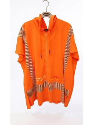 DARKWIN Kadın Neon Kapüşonlu Çizgi Detaylı Oversize Fermuarlı Sweatshirt