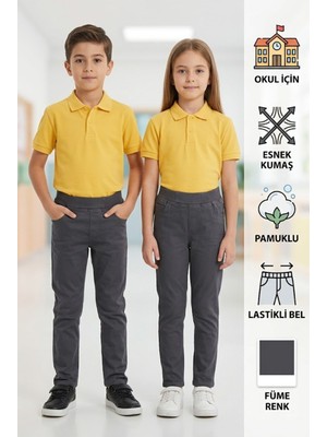 Likralı Penye Beli Lastikli Unisex Kız Erkek Okul Pantolonu