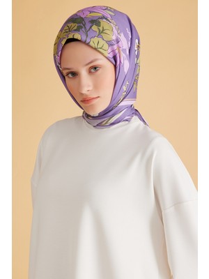Belli Fresh Çiçek Desen Mor Pure Eşarp 1 - 02