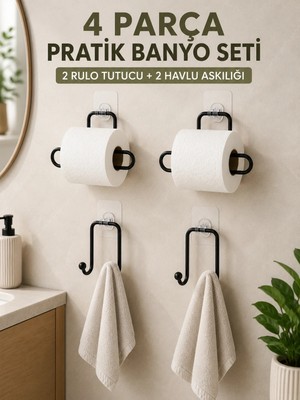 Ruhes Pratik Banyo Düzenleme Seti 2 Adet Rulo Kağıt Tutucu 2 Adet Havlu Askılığı