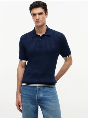 Tommy Hilfiger Lacivert Erkek Polo T-Shirt MW0MW40701DCC_CABLE Knıtted S/s Po
