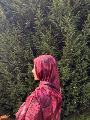 Bordo Çiçek Desenli Şal