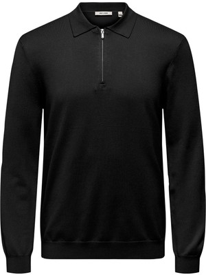 Only & Sons Siyah Erkek Kazak Onswyler Lıfe Reg 14 Half Zıp Polo