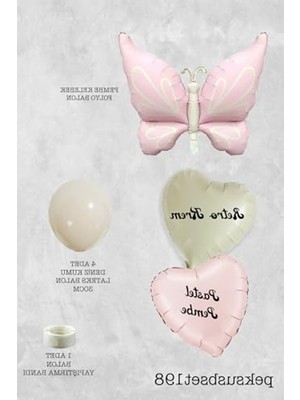 Pembe Kelebekli Kalp Temalı Retro Balon Seti