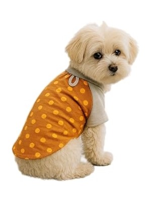 %100 Pamuk Kedi ve Köpek Kıyafeti Turuncu Puantiyeli Basic T Shirt Xs