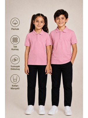 Kısa Kollu Polo Yaka Tok Kumaş Pamuk Okul Tişörtü Unisex Okul Forması