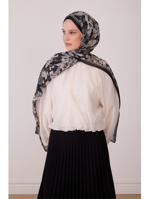 Belli Fresh Çiçek Desen Siyah Gri Aura Şal 4274 - 32