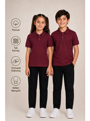 Kısa Kollu Polo Yaka Tok Kumaş Pamuk Okul Tişörtü Unisex Okul Forması