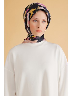 Belli Fresh Çiçek Desen Siyah Pure Eşarp 2 - 05