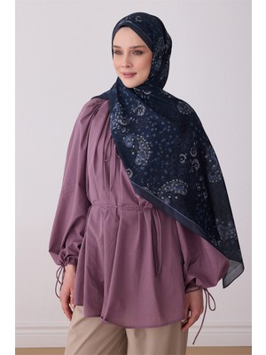 Belli Fresh Yaprak Desen Lacivert Vual Şal 3806 - 05