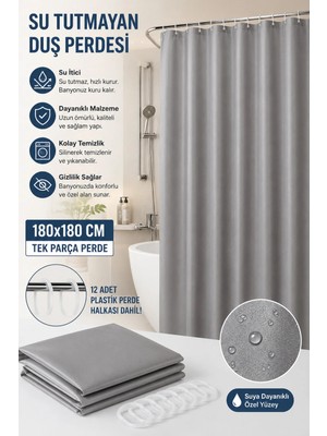 Binbirreyon Banyo Duş Perdesi ve 12 Adet Halka Seti 180X180CM Tek Parça Su Tutmaz LC031