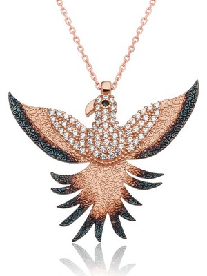 Hazego Gümüş Rose Zümrüdü Anka Kuşu Kolye
