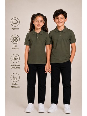 Kısa Kollu Polo Yaka Tok Kumaş Pamuk Okul Tişörtü Unisex Okul Forması