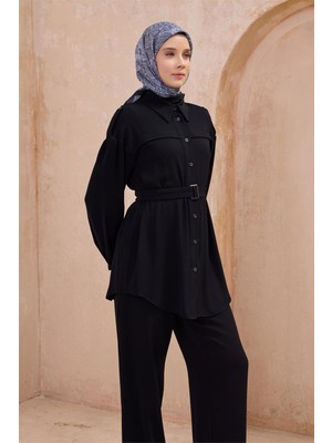 Belli Fresh Etnik Desen Siyah Gri Twist Eşarp - 30