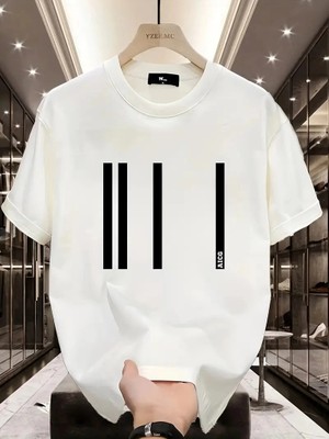 Kadın Kısa Kol Yazlık Tişört Bisiklet Yaka Baskılı Oversize T-Shirt - Beyaz