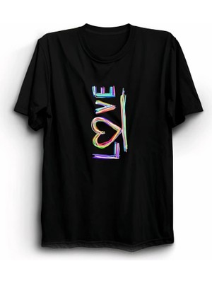 14 Şubat Sevgililer Günü Love Baskılı Oversize Bisiklet Yaka T-Shirt - Siyah