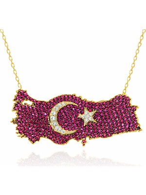 Hazego Gümüş Gold Ay Yıldız Türkiye Haritası Kadın Kolye