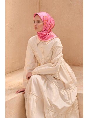 Belli Pembe Obje Desen %100 Sura Ipek Eşarp 4113 - 33