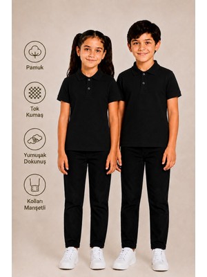 Kısa Kollu Polo Yaka Tok Kumaş Pamuk Okul Tişörtü Unisex Okul Forması