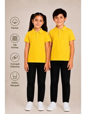 Kısa Kollu Polo Yaka Tok Kumaş Pamuk Okul Tişörtü Unisex Okul Forması