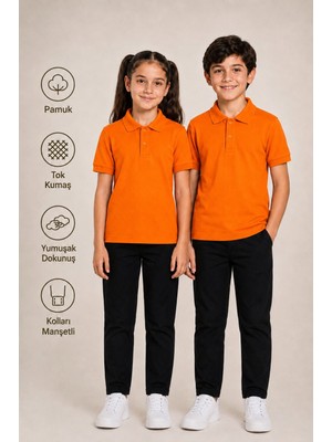 Kısa Kollu Polo Yaka Tok Kumaş Pamuk Okul Tişörtü Unisex Okul Forması