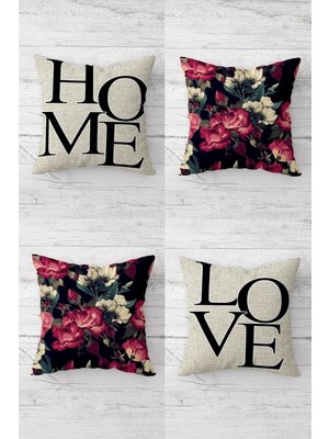 Gndz Home Pelangi Home Love Gül Vintage Kombin Gizli Fermuarlı Kırlent Kılıfı Koltuk Yastık Kılıfı TAKIM(4ADET), Bej-Kırmızı 45 x 45