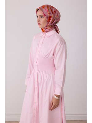 Belli Pembe Soyut Desen %100 Twill Ipek Eşarp 4412-52